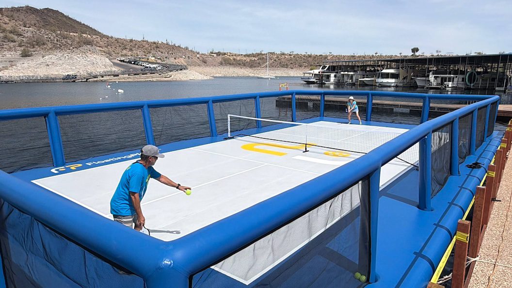 floating pickleball court pleasant harbor water park